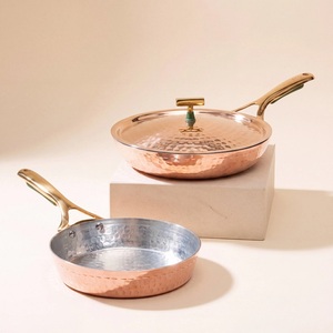 Sartén de cobre martillado con tapa de acero inoxidable, diseño minimalista redondo, utensilios de cocina duraderos para estufas de gas e inducción - Product Image 1