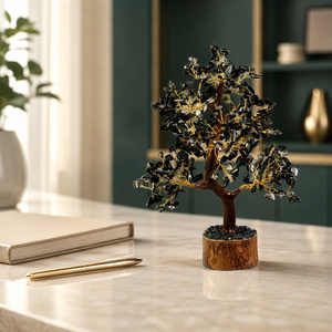 Figurine d'arbre en obsidienne faite à la main avec fil doré, décoration Feng Shui pour la maison, objet d'art de collection, marque SOULWISE du Maharashtra - Product Image 1