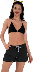 Shorts de Playa para Mujer, de Poliéster, Secado Rápido, Cierre con Cordón, Cintura Media, Estilo Deportivo, Decoración Cruzada, Traje de Baño - Product Image 3