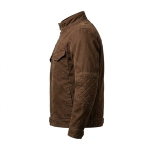 Vintage Waxed Canvas Biker Jacket Men Custom Asymmetric Zipper <b>Stand</b> Collar Quilted Elbow Motorcycle Outerwear <b>Coat</b> - Product Image 4