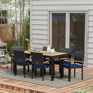 Set da Pranzo per Esterni in Legno di Acacia Resistente alle Intemperie con Sedie e Cuscini Neri per Giardino e Balcone - Product Image 2