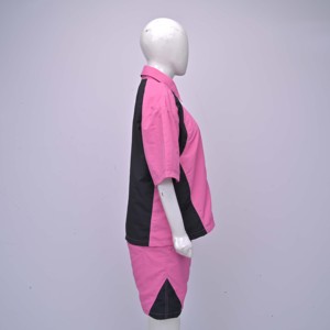 Survêtement sportif unisexe rose et noir à blocs de couleur, manches courtes, fermeture éclair sur le devant, séchage rapide, léger, en polyester, pour adultes, été, taille régulière - Product Image 3