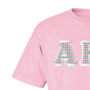 Custom Twill Tee Light Pink Greek Letter Applique Embroidery Crew Neck Casual Cotton <b>Shirt</b> - Product Image 5