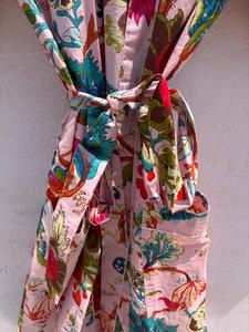 Bata de Baño Kimono de Algodón Floral para Mujer, Hecha a Mano con Estampado de Bloques, Estilo Boho, para Verano, Spa y Descanso, Regalo - Product Image 2
