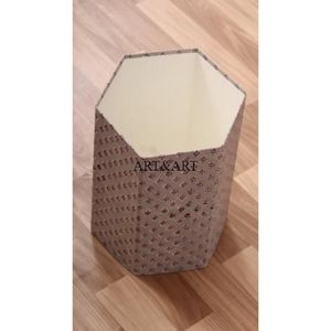 Cubo de Basura Decorativo de Madera con Diseño Geométrico, Hecho a Mano en India, de Rajasthan, Rectangular, con Tapa Enrollable y Parte Superior Abierta, Ecológico - Product Image 6