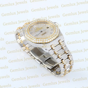 Montre pour homme Hip Hop bicolore plaqué or 14 carats avec date automatique, nouveauté, testeur de diamants D VVS, Moissanite entièrement glacé - Product Image 6
