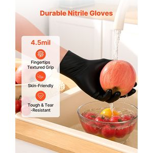 Gants jetables en nitrile noir 4,5 mil, bouts des doigts texturés, sans poudre, sans latex, qualité alimentaire, résistants aux perforations - Product Image 2