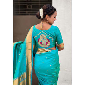 Sari en soie Paithani tissé Zari bleu aqua Elite Weaves, 650g, vêtements indiens et pakistanais - Product Image 2