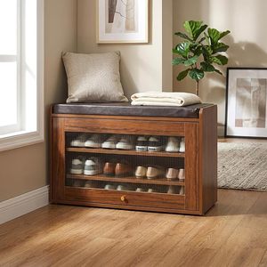Saleem international Rosso Shoe Cabinet with <b>Seat</b> for Upto 12 Pairs (Teak Brown) - Product Image 1