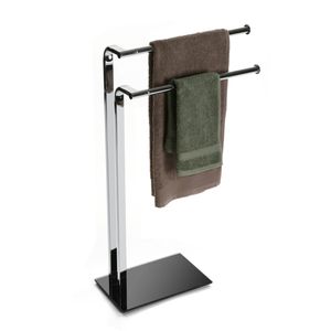 Porte-serviettes double bras en métal doré de luxe, sur pied avec base ronde, organisateur de salle de bain, structure compacte et durable de qualité supérieure - Product Image 6