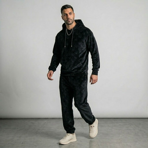 Men's Thermal Woven <b>Velour</b> <b>Tracksuit</b> Set Zip-Up Hoodie & Jogger Pants Streetwear Casual 100% Polyester 320g - Product Image 1