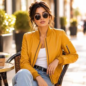 Sheep <b>Leather</b> Women's Bomber <b>Jacket</b> | Vintage Zip Front Design | Eco-Friendly <b>Winter</b> Regular Length - Product Image 4