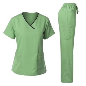 Ensemble de blouses médicales de haute qualité pour femmes, haut à col en V, pantalon à taille élastique, tissu tissé polyester/coton, uniformes d'hôpital - Product Image 4