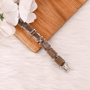 Pulsera de tenis de lujo de cuarzo ahumado natural y plata de ley 925 para regalo de boda o fiesta unisex - Product Image 2