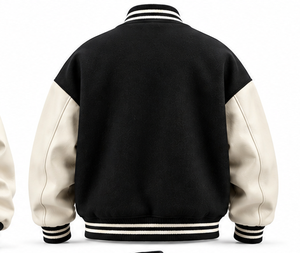 <b>Men's</b> Wool Blend Varsity <b>Jacket</b> <b>Cream</b> PU Leather Sleeves Heavyweight Thermal Letterman Coat Outerwear Factory Direct OEM - Product Image 2