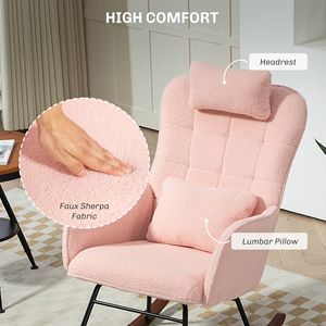 Sedia a dondolo rosa resistente per cameretta con schienale alto e poggiatesta, comoda poltrona per allattamento per soggiorno e camera da letto, cuscino lombare - Product Image 5