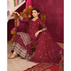 Conjuntos de mujer de diseñador traje de Chinon bordado con trabajo bordado de secuencia - Product Image 5