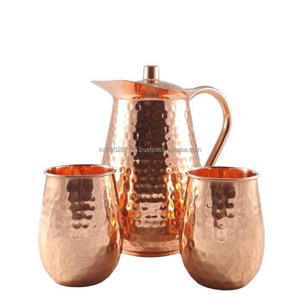 Pichet en cuivre pur martelé pour stocker l'eau pendant la nuit améliore la digestion élimine les toxines et favorise une peau saine et éclatante - Product Image 3