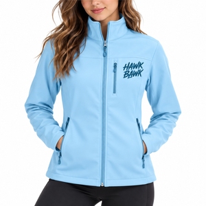 Veste softshell pour femme, entièrement zippée, légère, pour l'extérieur, design personnalisé, avec capuche, fermeture éclair intégrale sur le devant, poche poitrine sécurisée - Product Image 1