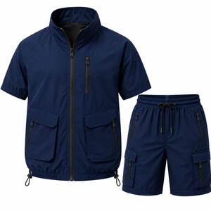 Grace Collection Men's Yellow Hooded Quarter-<b>Zip</b> Fleece Jacket Shorts Set Solid Color Quick Dry 300g Polyester Winter Seamless - Product Image 5