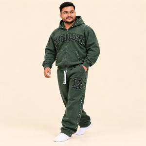 Conjunto Deportivo Rexfit 2026 Personalizado para Hombre, Color Verde Oscuro, Sudadera con Capucha y Cremallera con Apliques, Sudadera Oversize Estilo Hip Hop - Product Image 6