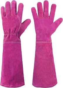 Gants de jardinage anti-épines pour hommes et femmes, en cuir croûte rose vif - Product Image 4