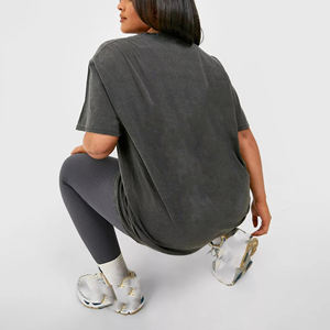 High Quality 220 Gsm Drop Shoulder Summer Ladies <b>Tee</b> Heavyweight Custom Embroidered Logo 100% Cotton Crew Neck Oversized Women's - Product Image 5