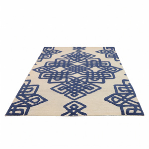Tapis décoratif en laine bleu marine et ivoire, à nœuds, antidérapant, écologique, tufté à la main, pour chambre, salle de bain, hôtel et salon - Product Image 2