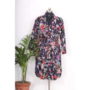 Robe midi moulante décontractée à col en V pour femme, imprimé floral, respirante, éco-responsable, manches 3/4, avec découpes, idéale pour les fêtes estivales - Product Image 5