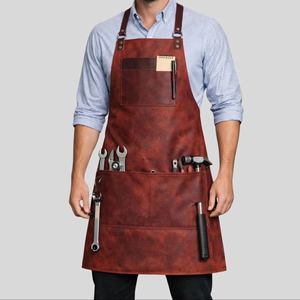 Tablier en cuir véritable de qualité supérieure pour la cuisine, le barbecue et le travail en cuisine, avec logo personnalisé, bretelles réglables, fournisseur en gros LPN-0251 - Product Image 1