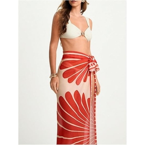 Sarong transparent pour femme, jupe longue de plage à fente haute, imprimé floral, à nouer sur les côtés - Product Image 2