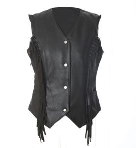 Gilets pour femmes en cuir véritable, écologiques, couleur personnalisée, respirants, col en V, style moto et motard, fermeture à boutons pression - Product Image 2