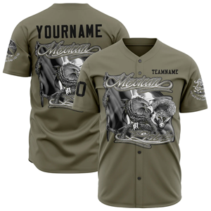 <b>Top</b> Premium Baseball Uniforms Jersey with Premium Quality <b>Mesh</b> Shirts and V Neck Jersey Front Button Short Sleeve Olive <b>Green</b> - Product Image 1