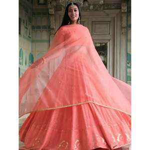 <b>Peach</b> Thread Embroidered Monochrome Bridesmaid Lehenga Choli - Product Image 5