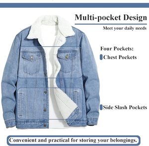Men's Winter Casual Denim Jacket <b>Light</b> Blue 100% Cotton Button Front Stonewashed Fleece Lined Regular Fit - Product Image 4
