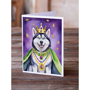 Siberian Husky King of Mardi Gras Whimsical A7 Note Cards Pack 8 Tarjetas en blanco con sobres Tarjetas de felicitación de tamaño 5x7 - Product Image 2
