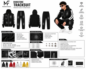 Two Piece Custom Rhinestone Tracksuit Set Zip <b>Hoodie</b> Jogger Pants Streetwear Style Sparkle Embellished Matching Casual Apparel - Product Image 6