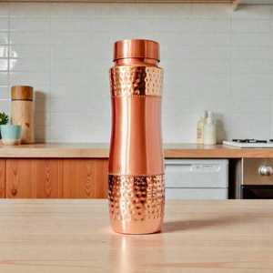 Copper Water Bottle 1000ml Hammered Design Portable Minimalist Style Home Use By World Craft Impex - Product Image 1