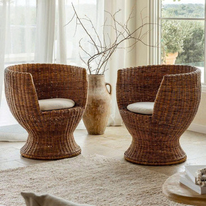 Fauteuil lounge ergonomique en rotin tressé à la main avec coussin, fauteuil en osier naturel, confortable, durable, écologique, élégant - Product Image 5