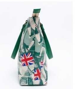 England Style Canvas Tote Bag Women Large Capacity Print Pattern <b>Zip</b> Closure Shoulder Strap Casual Daily Use Handbag - Product Image 3