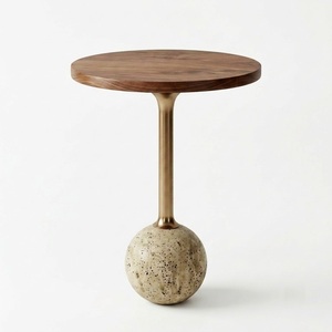 European Style Unique Design Round Wooden Tiered Side Table with Brass Accents for Living Room Home Furniture - Product Image 3