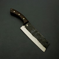 Pisau Golok Daging Baja Karbon Tinggi Tempa Tangan dengan Gagang Kayu Sarung Kulit Buatan Tangan Pisau Dapur Tukang Daging OEM ODM
