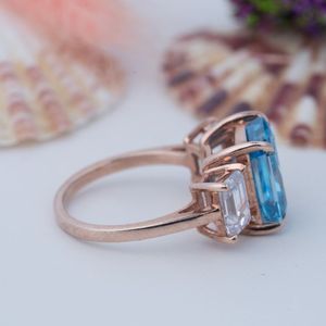 Precio de Fábrica al por Mayor, Anillo de Compromiso y Boda Certificado de Plata de Ley 925 con Moissanita Cuadrada de Corte Esmeralda 8A y Oro de 14k - Product Image 3