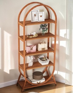 Modern <b>Wooden</b> Etagere Shelf 5-Tier Freestanding Backless <b>Bookcase</b> Midcentury Design Living Room Furniture - Product Image 4