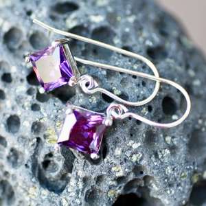 Boucles d'oreilles en améthyste taille Asscher, argent sterling 925, vintage, luxueuses, élégantes, cadeau pour femme, mariage, fête - Product Image 3