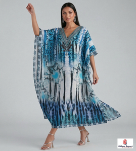 Women Printed <b>Kaftan</b> Dress <b>Beach</b> Cover Up Loose Fit in Silk Cotton Rayon Polyester Custom Design Bulk Order - Product Image 4