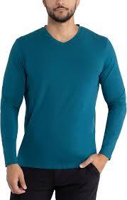 Camiseta de hombre con cuello en V, de algodón de alta calidad, transpirable, lisa, de manga larga, informal, de verano, de color sólido. - Product Image 2