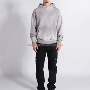 Diseño personalizado Sudadera con capucha para hombre Puff impresión Logo Oversized Streetwear Drop Shoulder Pullover Vintage recortada sudaderas con capucha hombres - Product Image 4