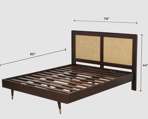 Modern Rattan Headboard <b>Bed</b> Frame Wooden Bedstead Black and Natural Panel <b>Bed</b> for Hotel Home Bedroom - Product Image 6