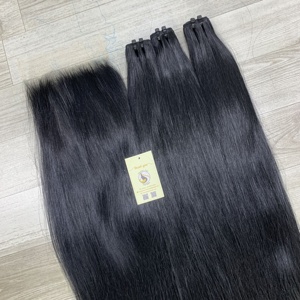 Extensiones de Cabello Natural Liso de Alta Calidad con Mechones de Cabello Negro Azabache, Cabello Virgen, Cierre de Encaje Suizo 5x5 HD - Product Image 5